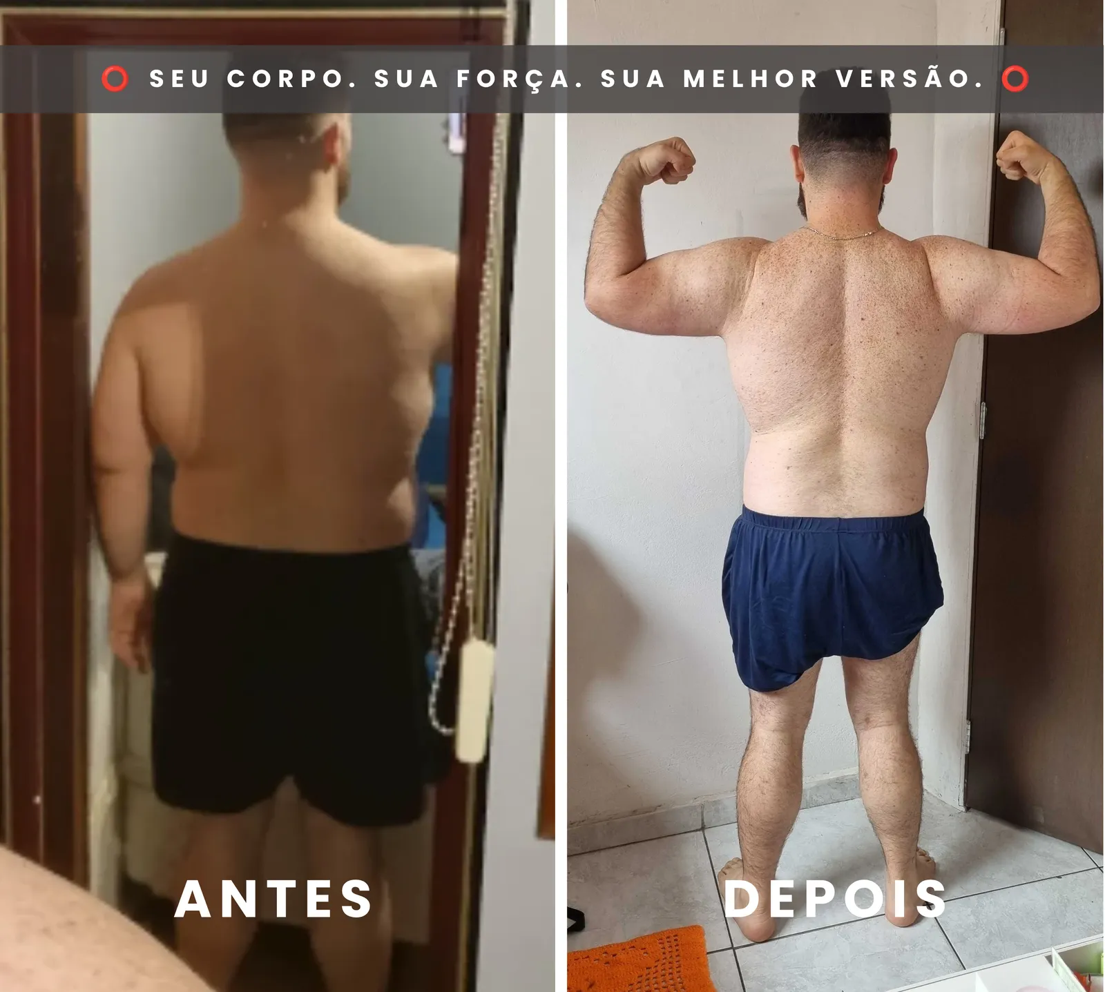 Antes e depois de costas: aluno reduziu gordura e ganhou volume nas costas e braços